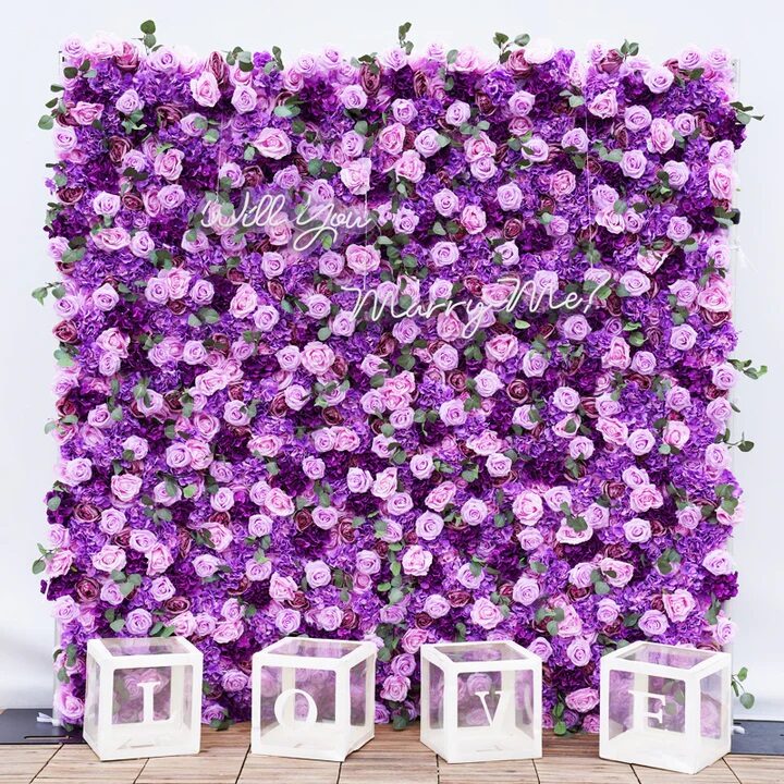 Full Pink Paper Flower Wall Rental Marquee Lights Rental